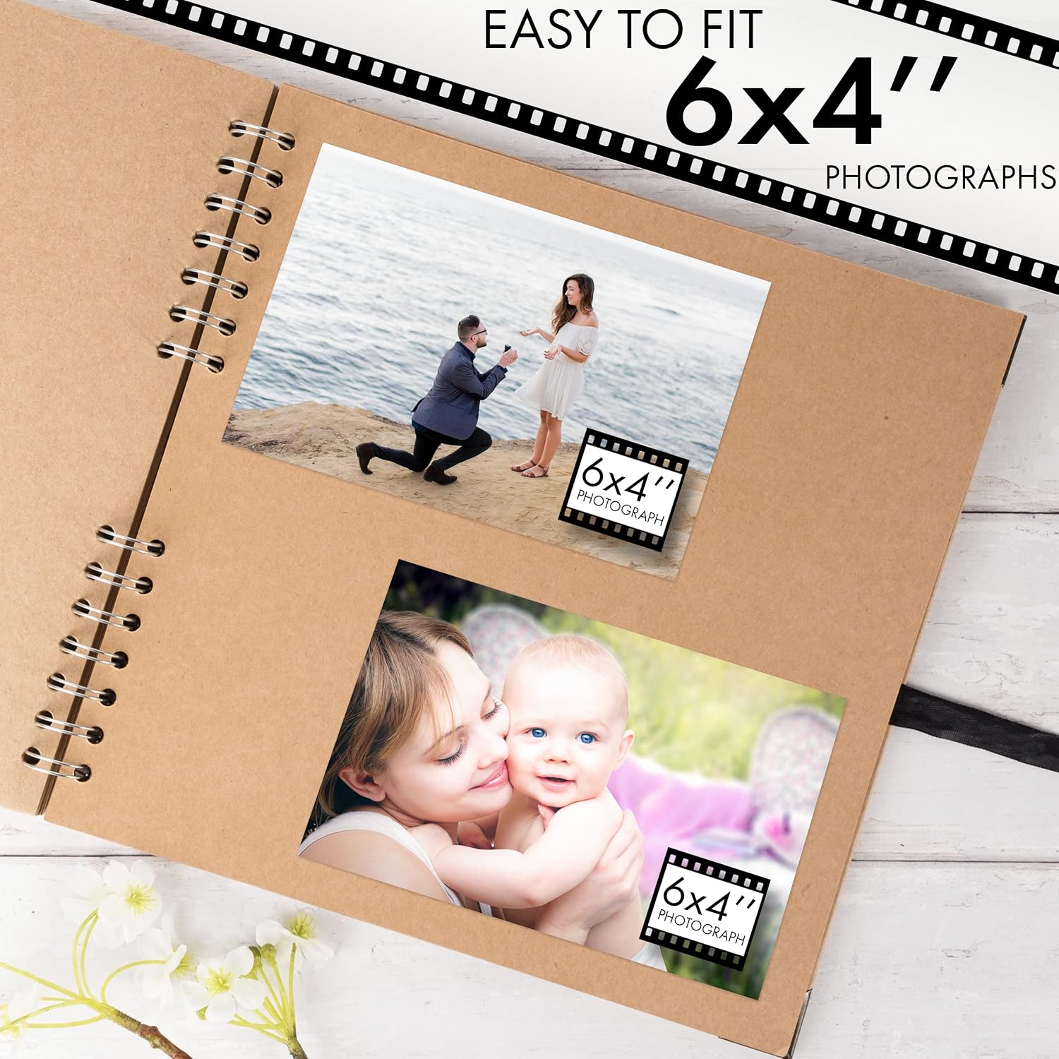 Thumbnail 3 de Bstorify Large Scrapbook 25.4 x 25.4 cm | 70 Pages Kraft Paper Memory Book with Ribbon Closure