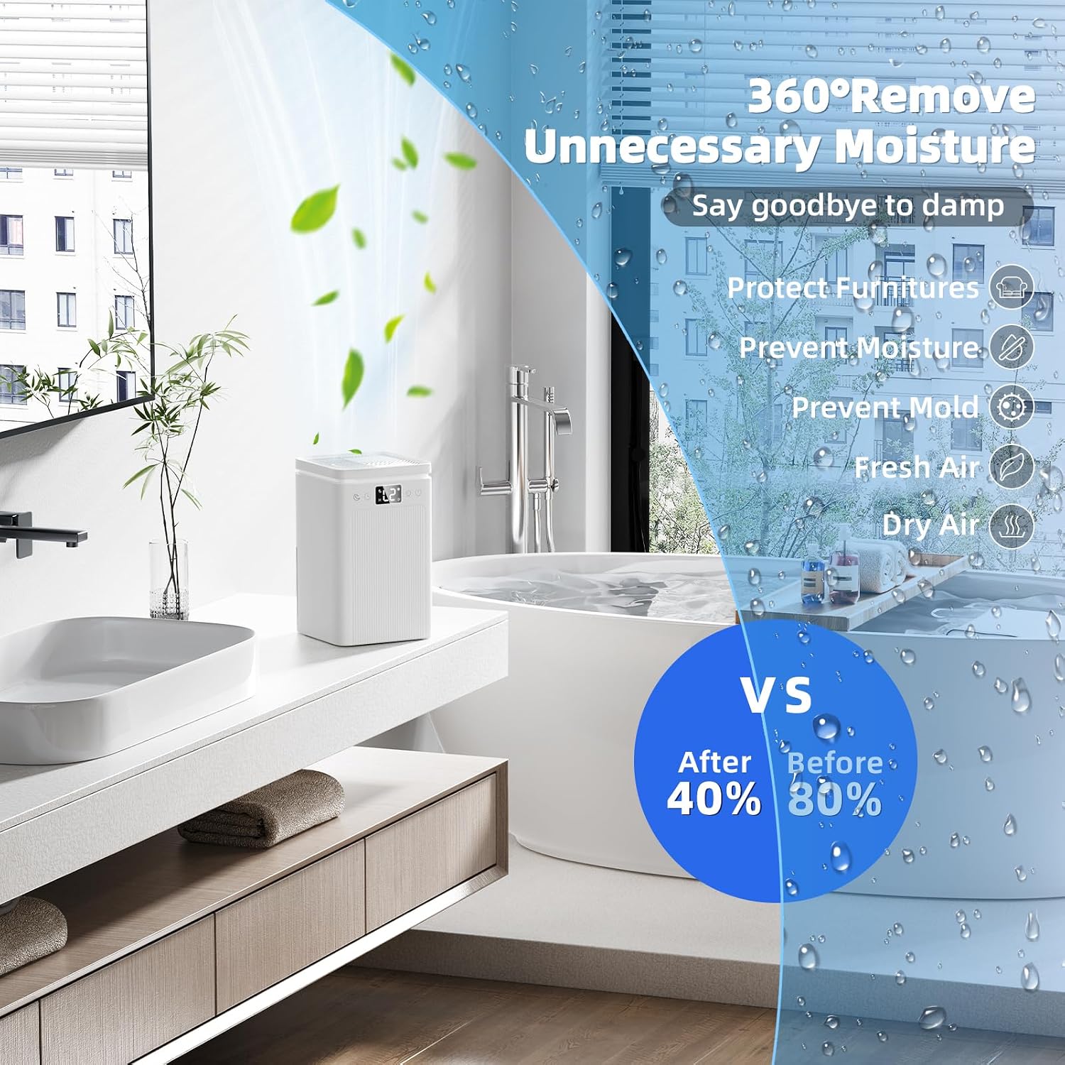 Detalle 2 de 2.2L Small Home Dehumidifier touch control for bedrooms 🏠