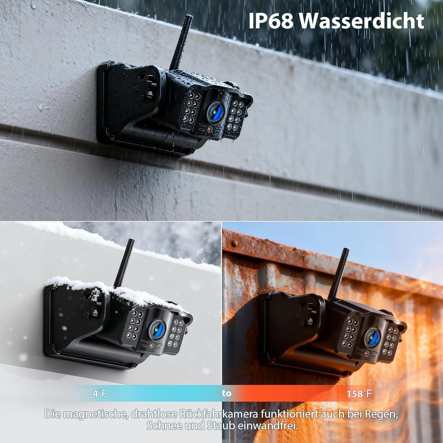 Detalle de 2 magnetische Rückfahrkamera Kabellos mit 10 Zoll IP69K Monitor – 1080P, 9600 mAh Akku, 1-Min Einrichtung