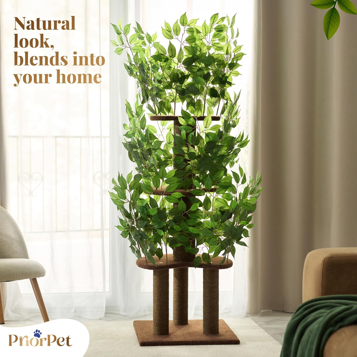 Thumbnail 6 de PRIORPET Cat Tree with Leaves – Sturdy, Space-Saving and Scratch-Ready