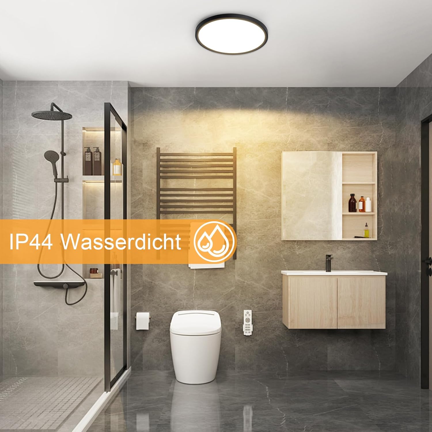 Thumbnail 2 de ZMH 2ER Deckenlampe LED – 30 cm, dimmbar, IP44, Rautenplatten-Design in Schwarz