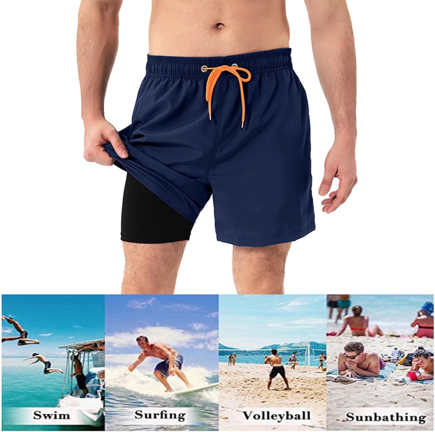 Detalle de SEDEX Mens Swimming Shorts with Zipper Pocket – 2 in 1 Quick Dry Trunks