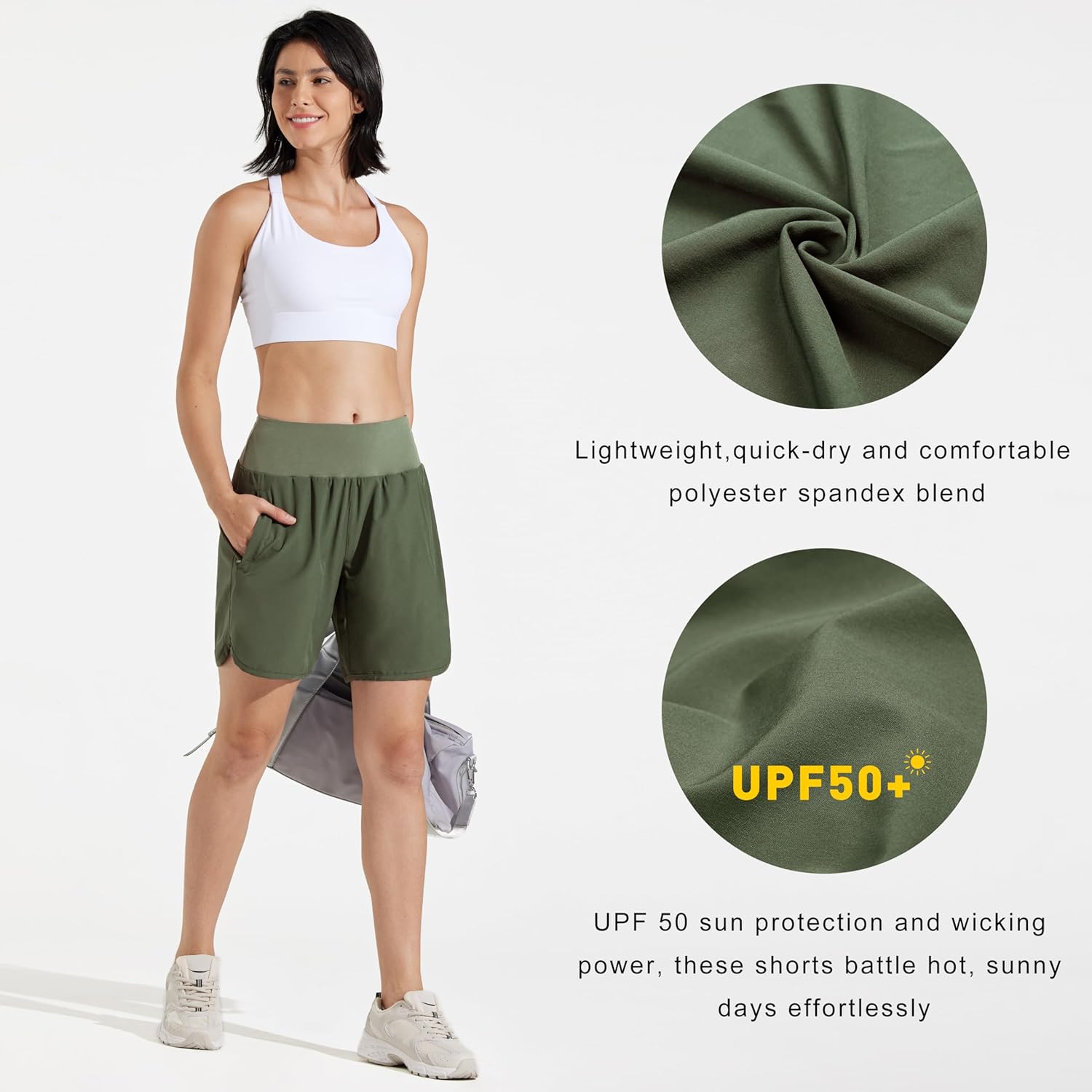 Thumbnail 4 de Libin Short Running Femme Taille Haute Doublure Séchage Rapide 7'' avec Poches Zippées