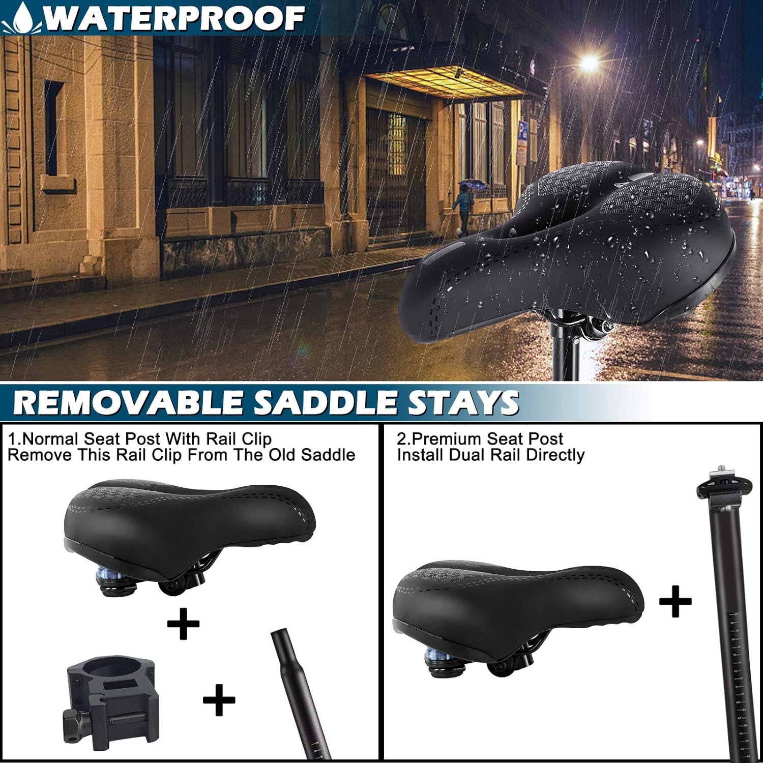 Detalle de Selle de vélo surdimensionnée en mousse à mémoire de forme avec absorption double-ressorts et surface imperméable
