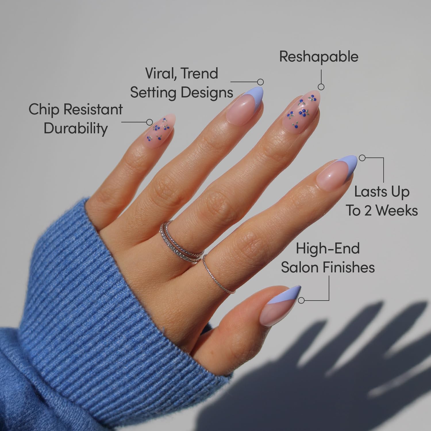 Detalle de Glamnetic Press On Nails - Short Oval Strawberry Matcha Kit (30 Nails, 15 Sizes) with Glue and Accessories