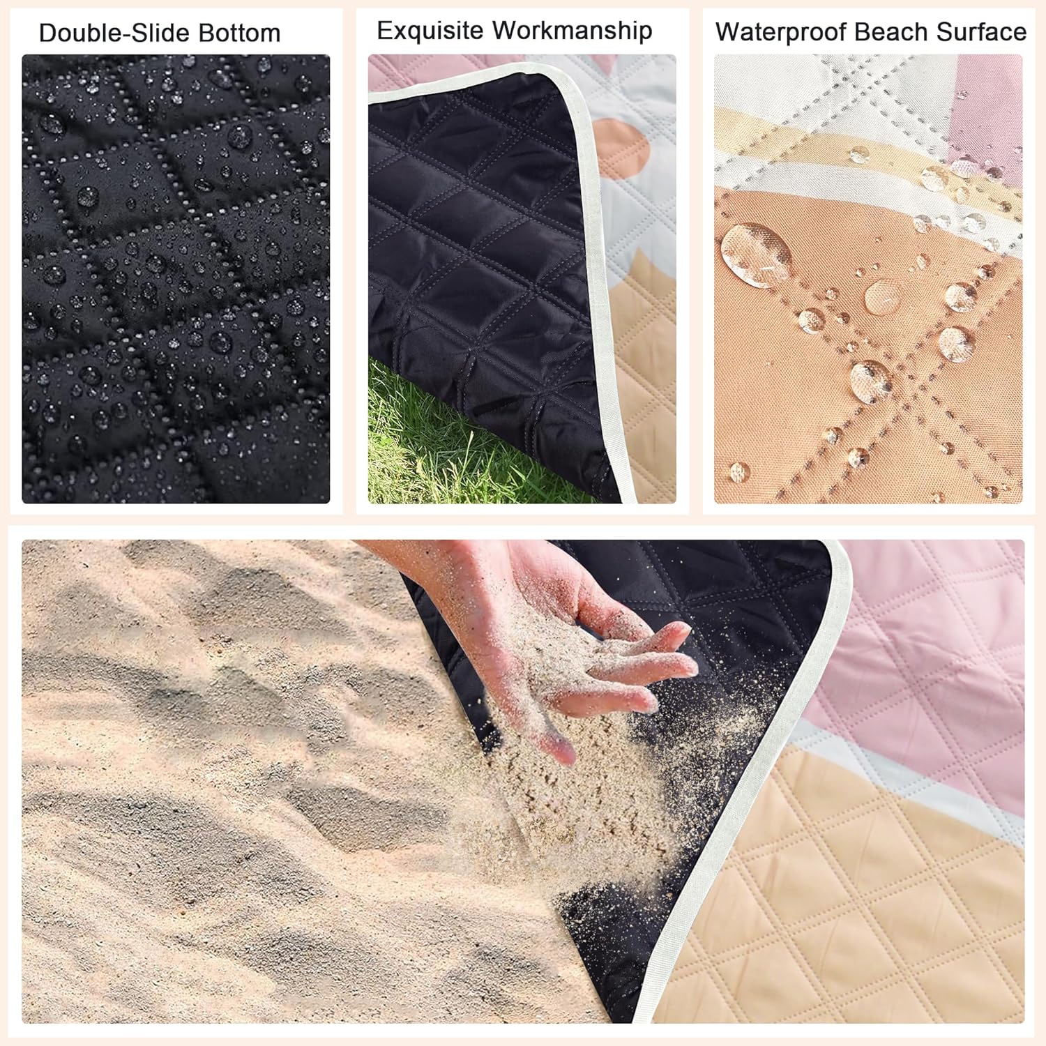 Detalle de LARUTAN Waterproof Picnic Blanket 200x200cm – extra-large outdoor mat with shoulder-strap carry