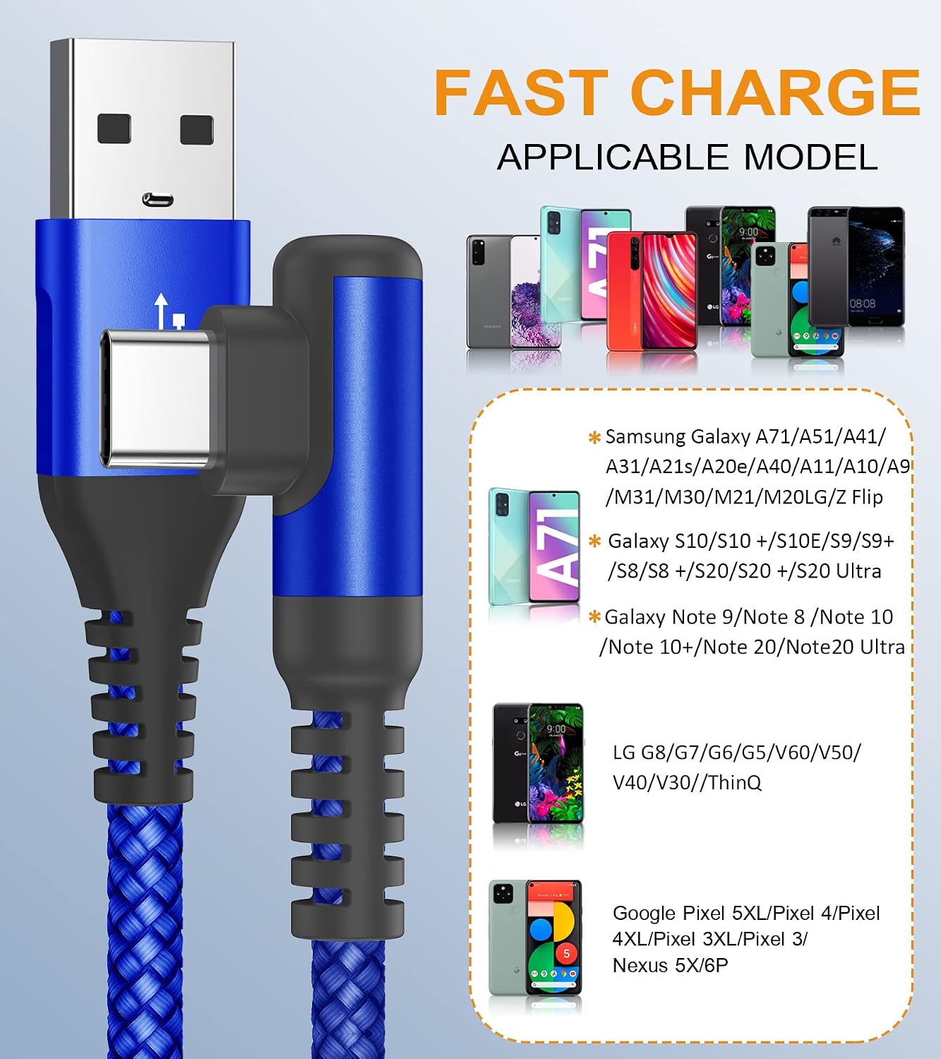 Thumbnail 6 de USB‑C Kabel 90° Winkel (2er‑Set, 3 m) Schnellladung & Daten, Nylon (USB‑C/Type‑C)