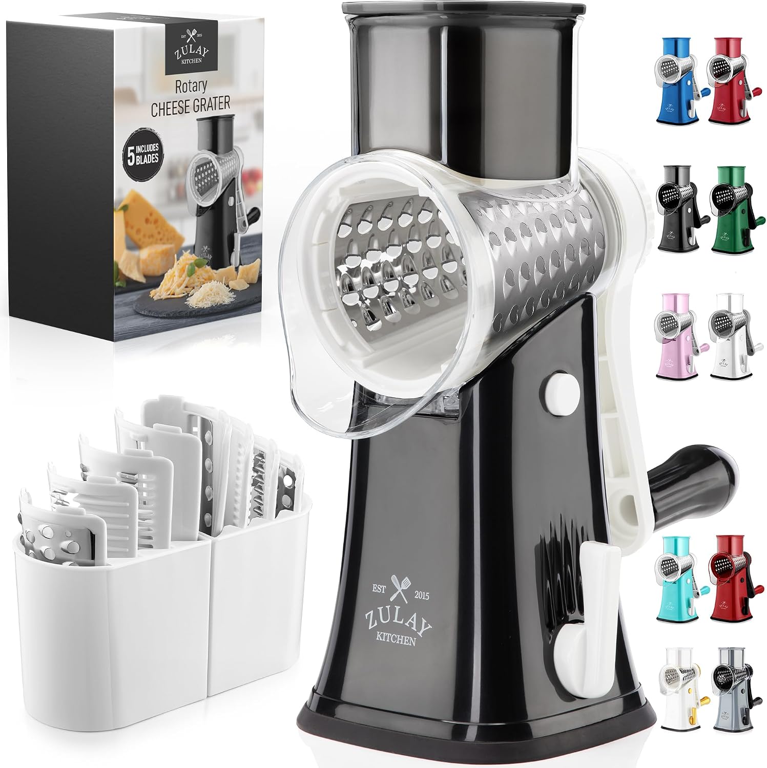 Detalle de Zulay Kitchen 5 Blade Rotary Cheese Grater, Hand Crank, 304 Stainless Steel