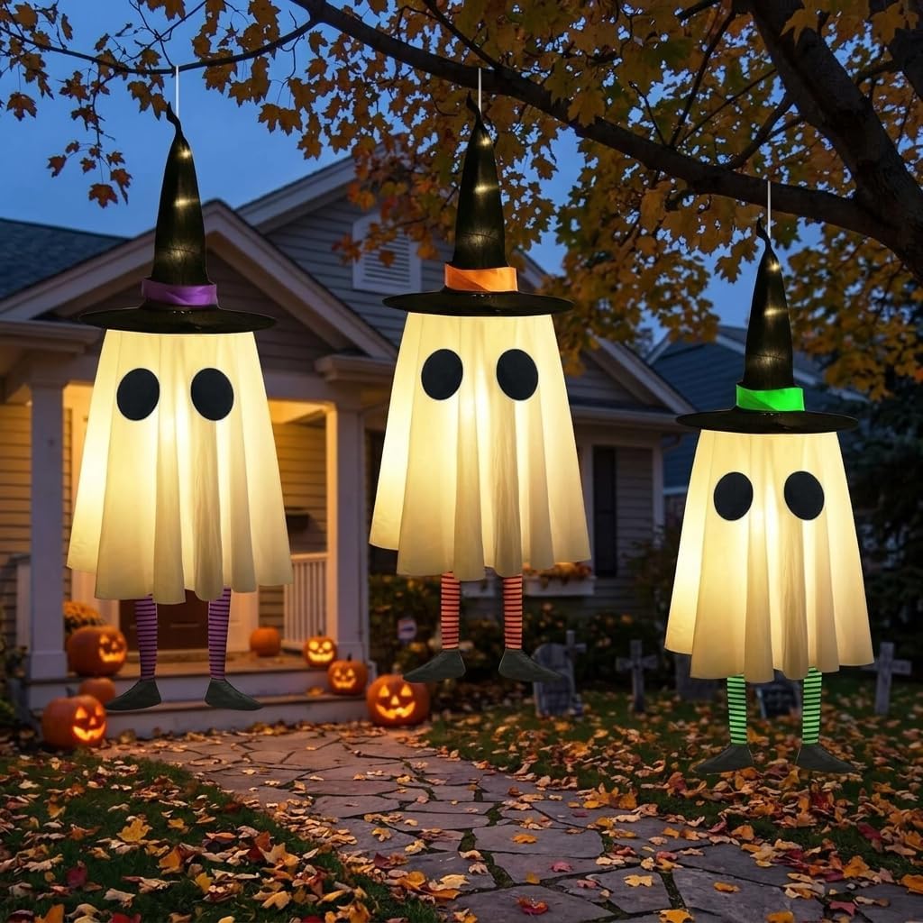 Detalle de CYSKXYI ZM-014 Hanging Halloween Ghost Lights, 3-Pack, Warm White LEDs