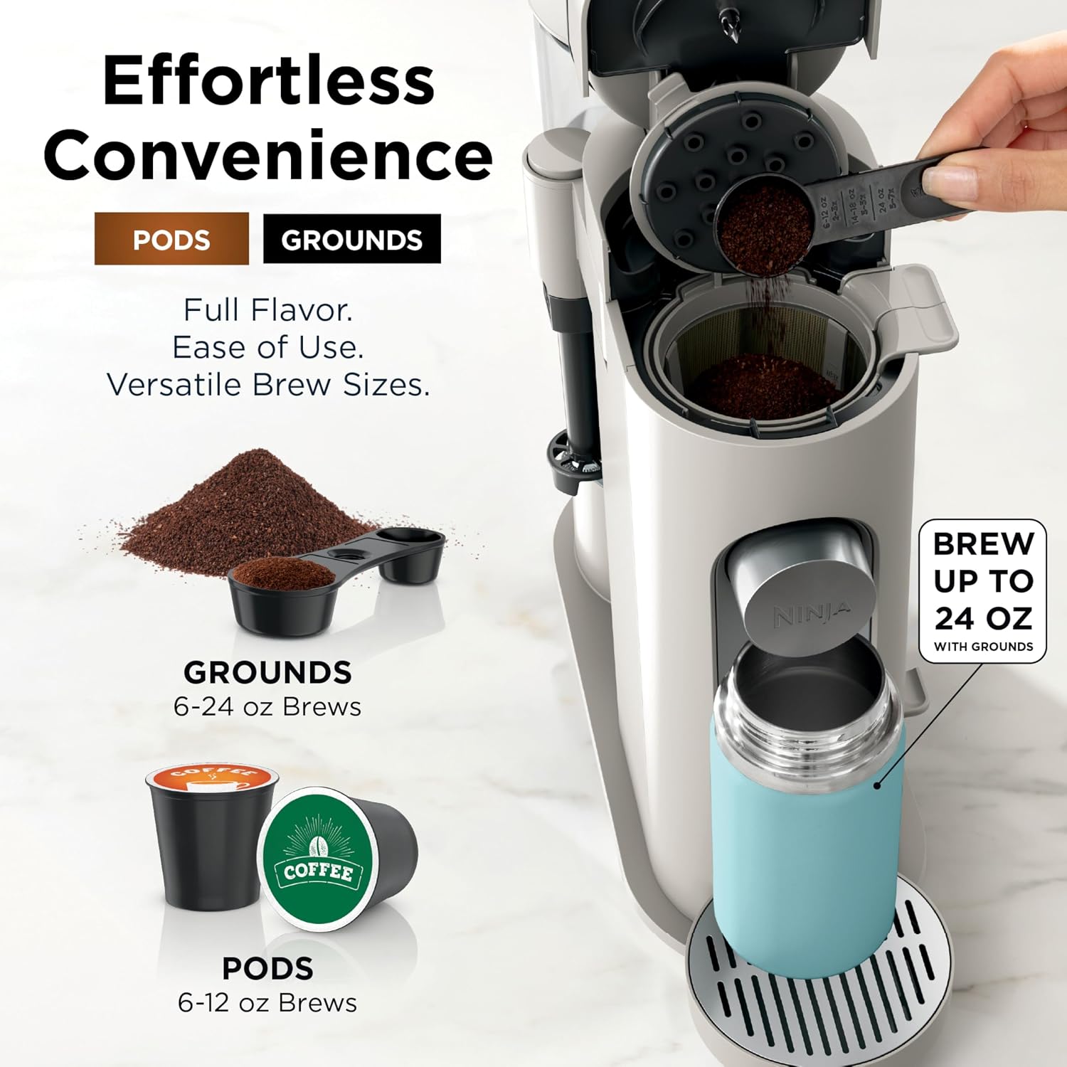 Detalle de Ninja Pod & Grounds: Compact Single-Serve Coffee Maker with Built-In Frother