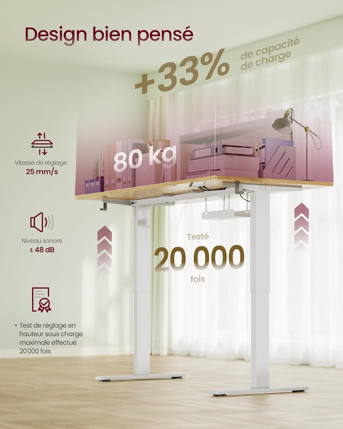 Thumbnail 6 de VASAGLE LSD146YA02 Bureau électrique réglable 160×80 cm ⌚