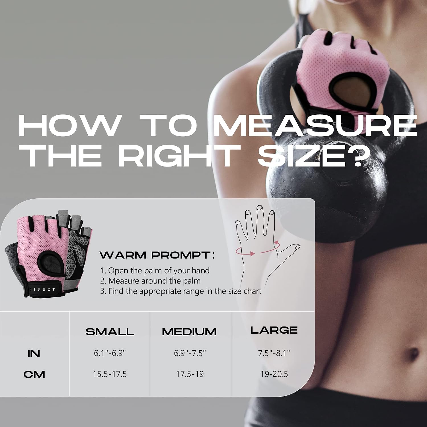 Detalle 2 de LIFECT Essential Breathable Fingerless Workout Gloves, Pink, Large