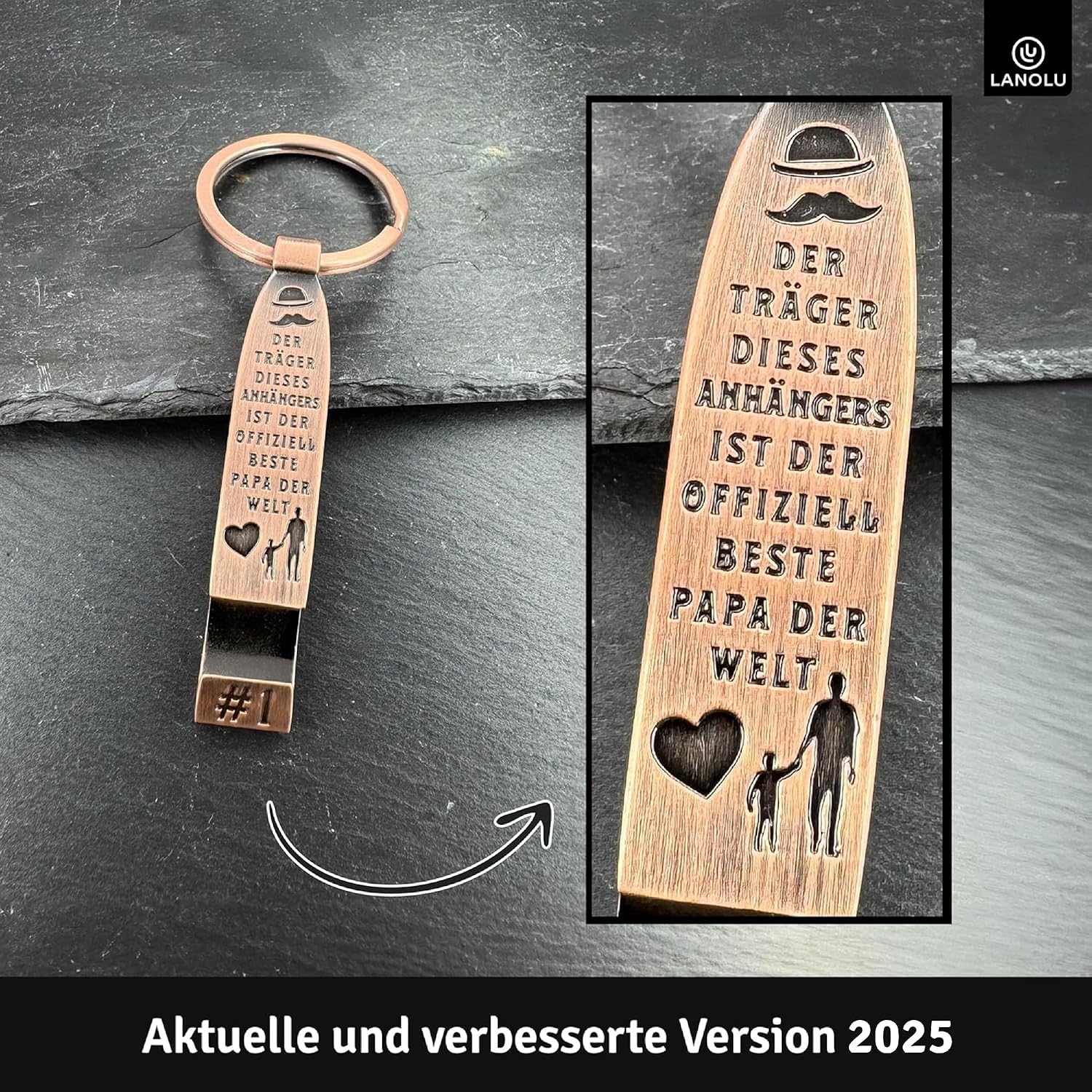 Detalle 2 de LANOLU Schlüsselanhänger bester Papa Metall