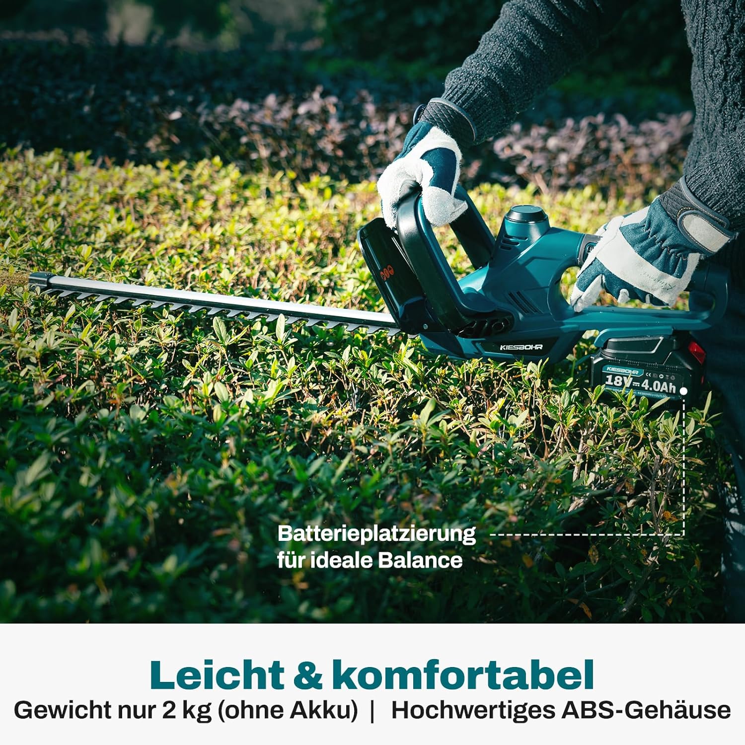 Detalle de KIESBOHR Garten Akku-Heckenschere CSL502 – kompatibel mit Makita 18V Akkus, 51 cm Schnittlänge, 16 mm Zahnabstand