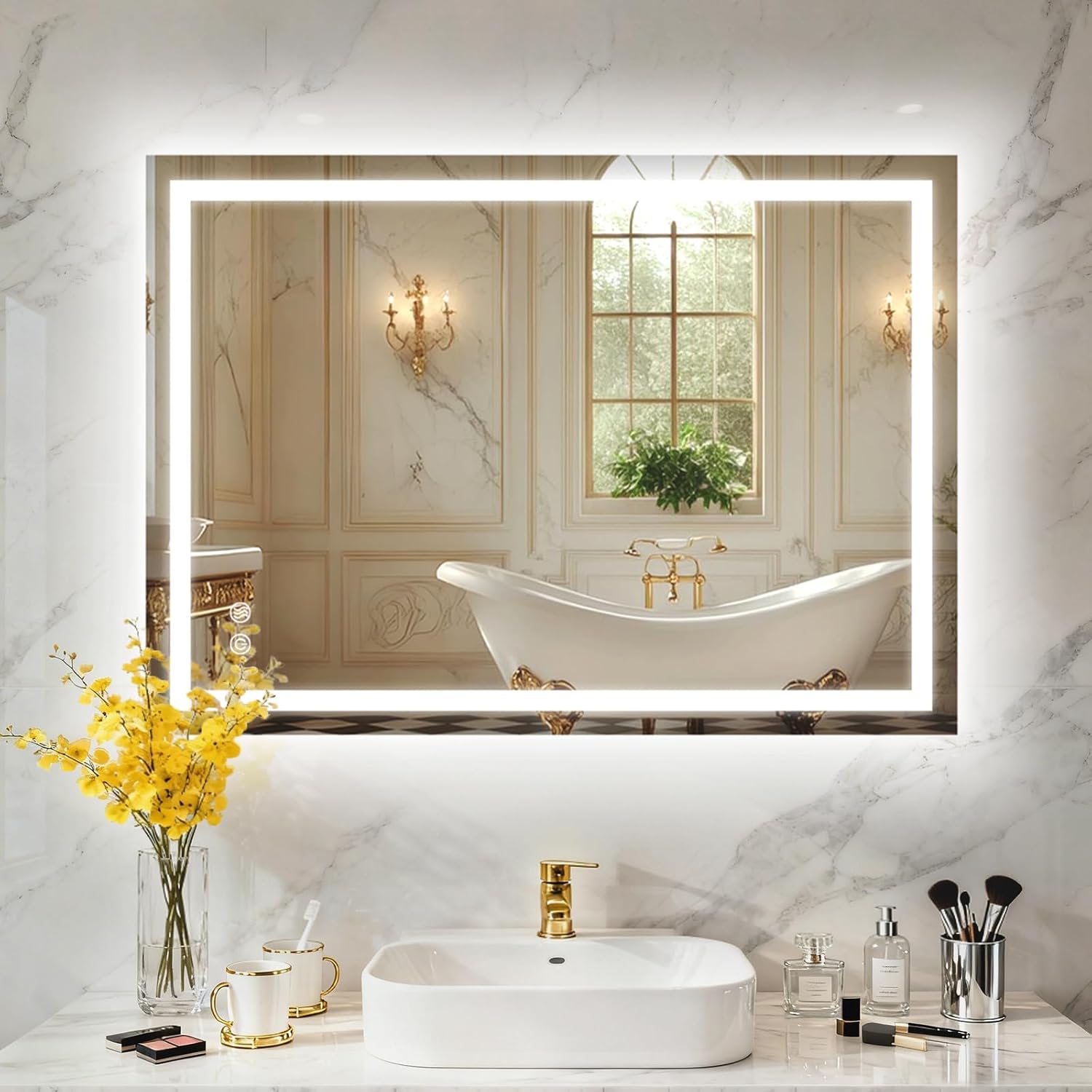 Detalle de PINNIP Specchio Bagno con Luce LED Rettangolare 80x60 cm, Antifog, Vetro Temperato, Dimmerabile 3 Colori