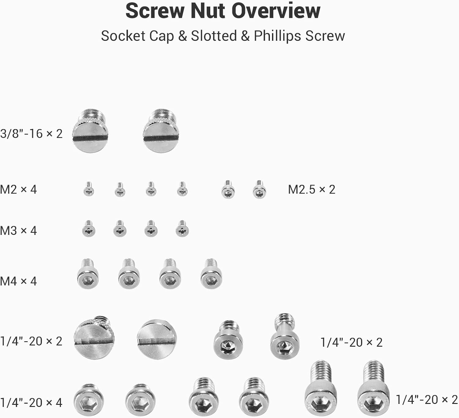 Detalle de SMALLRIG Camera Screws Viti per Telecamera, Set 26 viti (1/4, 3/8, M2, M2.5, M3, M4) con scatola