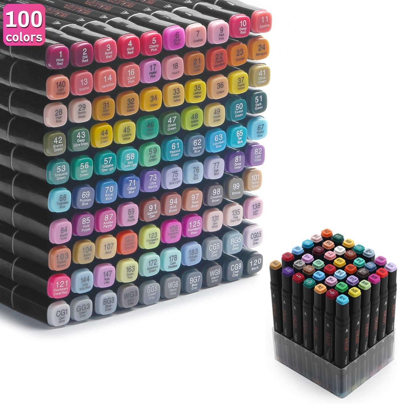 Detalle 2 de Beso-luxe : Ensemble de 100 marqueurs alcoolisés à double pointe — beauté suprême