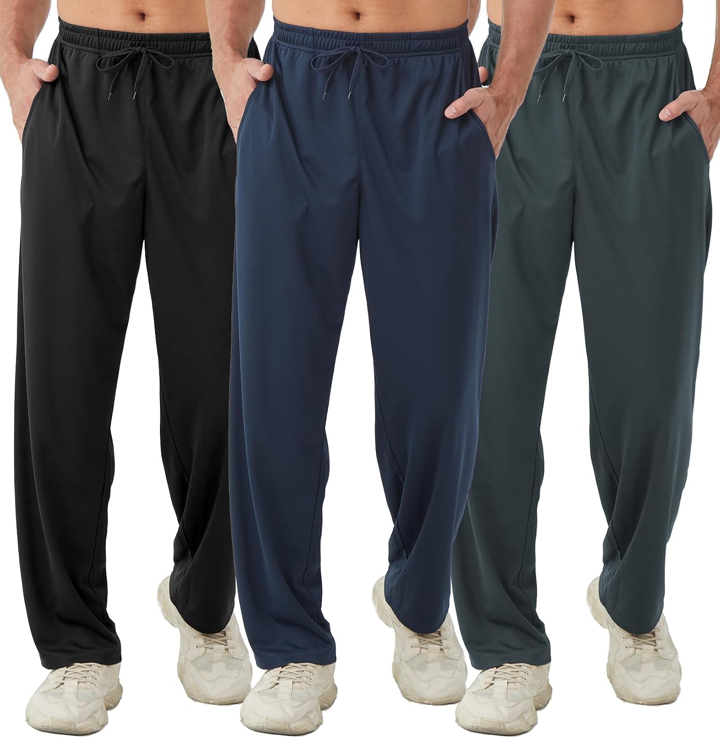 Detalle de DWUGD'L Men's Lightweight Sweatpants, 3-Pack with Pockets and Open Bottom