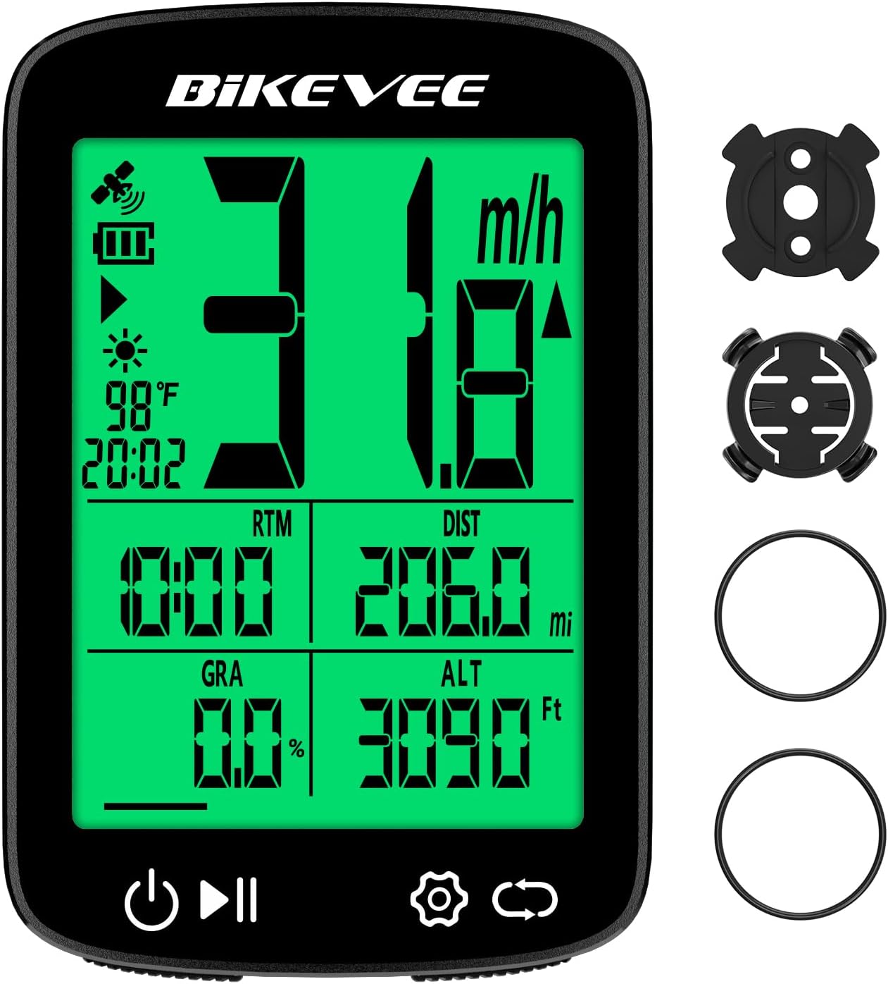Detalle de Bikevee Wireless GPS Bike Computer, 2.4-Inch Display, IPX7, 28-Hour Runtime