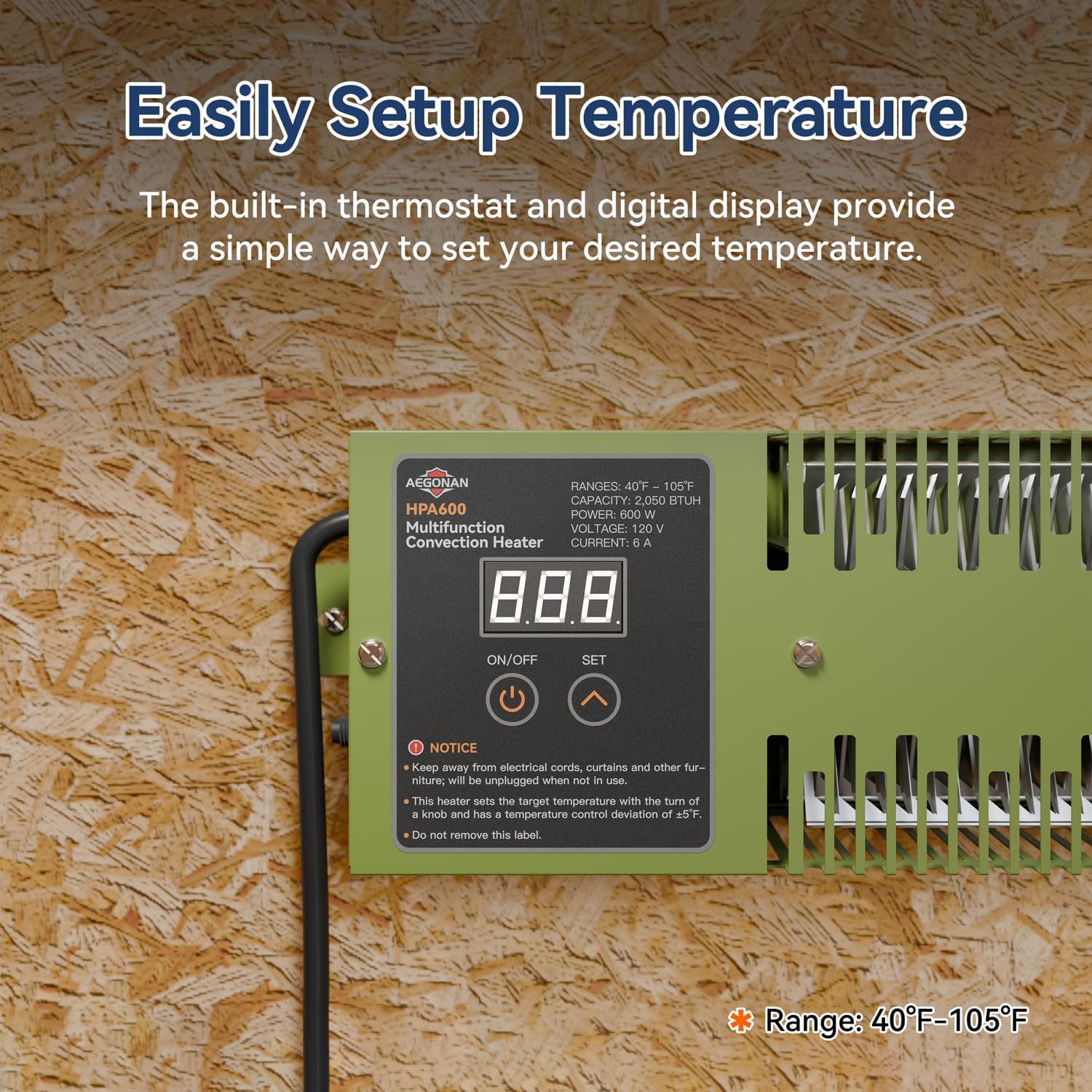Detalle de AEGONAN HPA600-G 600W Pump House Heater with Thermostat, 120V