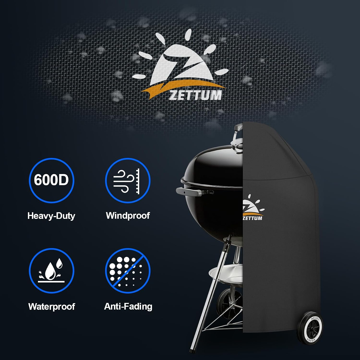 Detalle de Zettum grillskydd för Weber 67 cm kolgrill, 600D Oxfordtyg med PU-beläggning