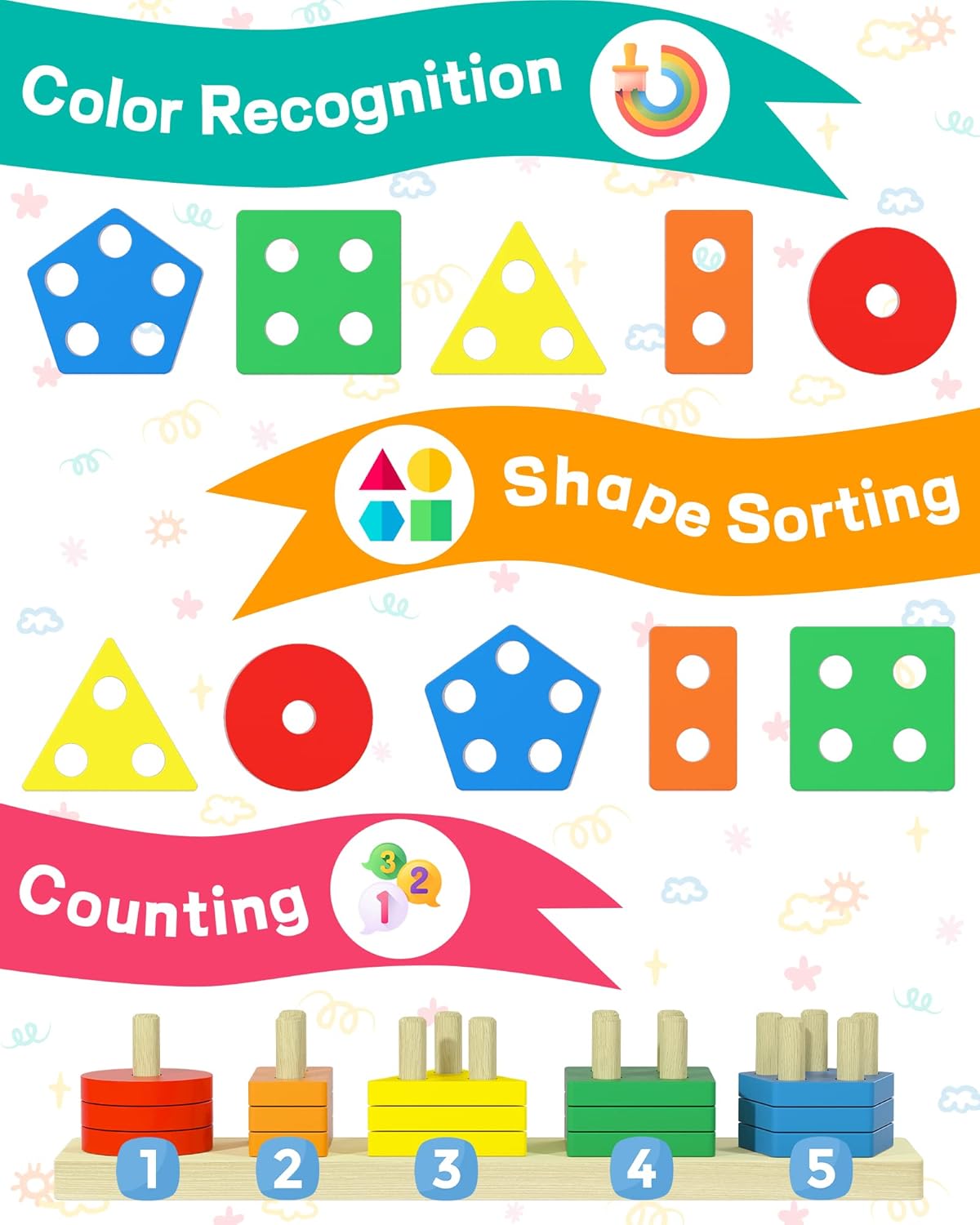 Detalle de Zartores Montessori Shape Sorter 20 pcs