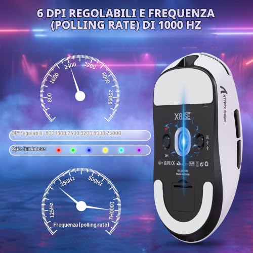 Detalle de MAMBASNAKE X ATTACK SHARK X8SE 55g: mouse da gioco wireless ultraleggero con 25000 DPI
