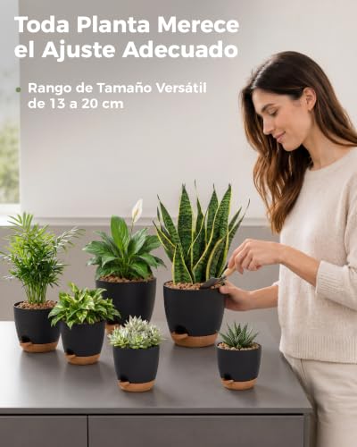 Thumbnail 6 de Bamworld Macetas Autorriego de Interior (Pack 6, 13–20 cm) con Base Integrada