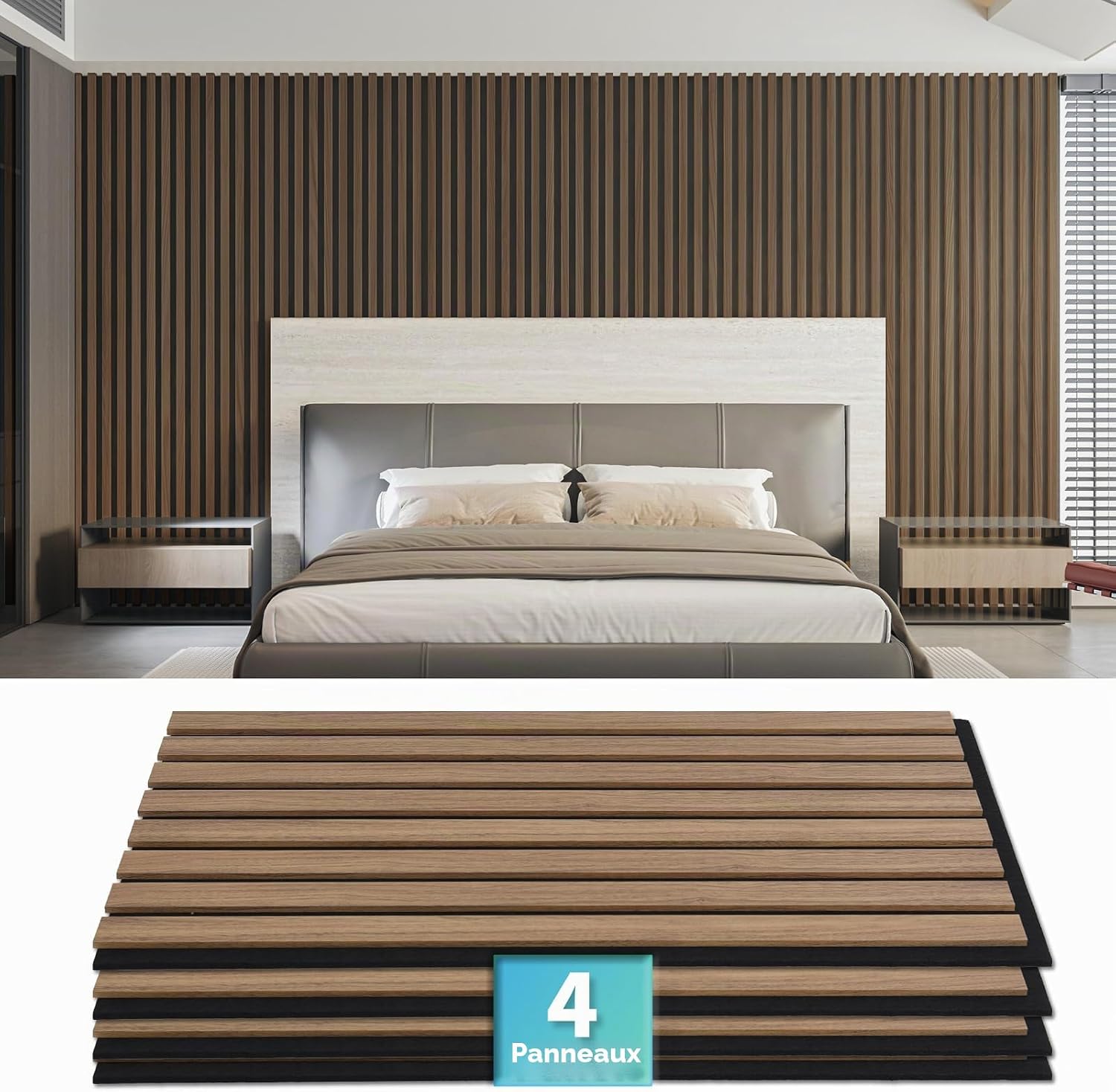 Detalle 2 de Art3d Lot de 4 Panneaux Muraux Bois – Acoustique et Esthétique Naturelle