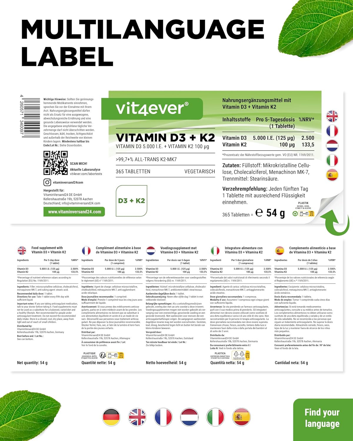 Thumbnail 6 de vit4ever Vitamin D3 + K2 Depot 5000 I.E.