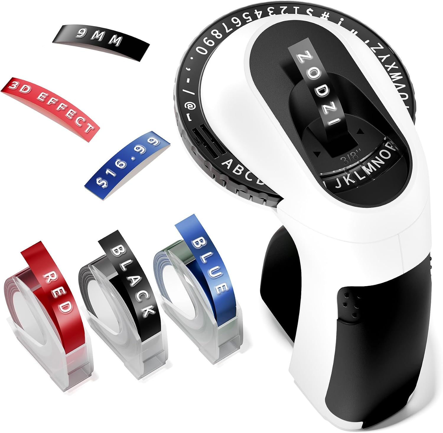 Detalle de Zodzi E975-BK Manual Embossing Label Maker, 9mm Tape, Inkless Operation