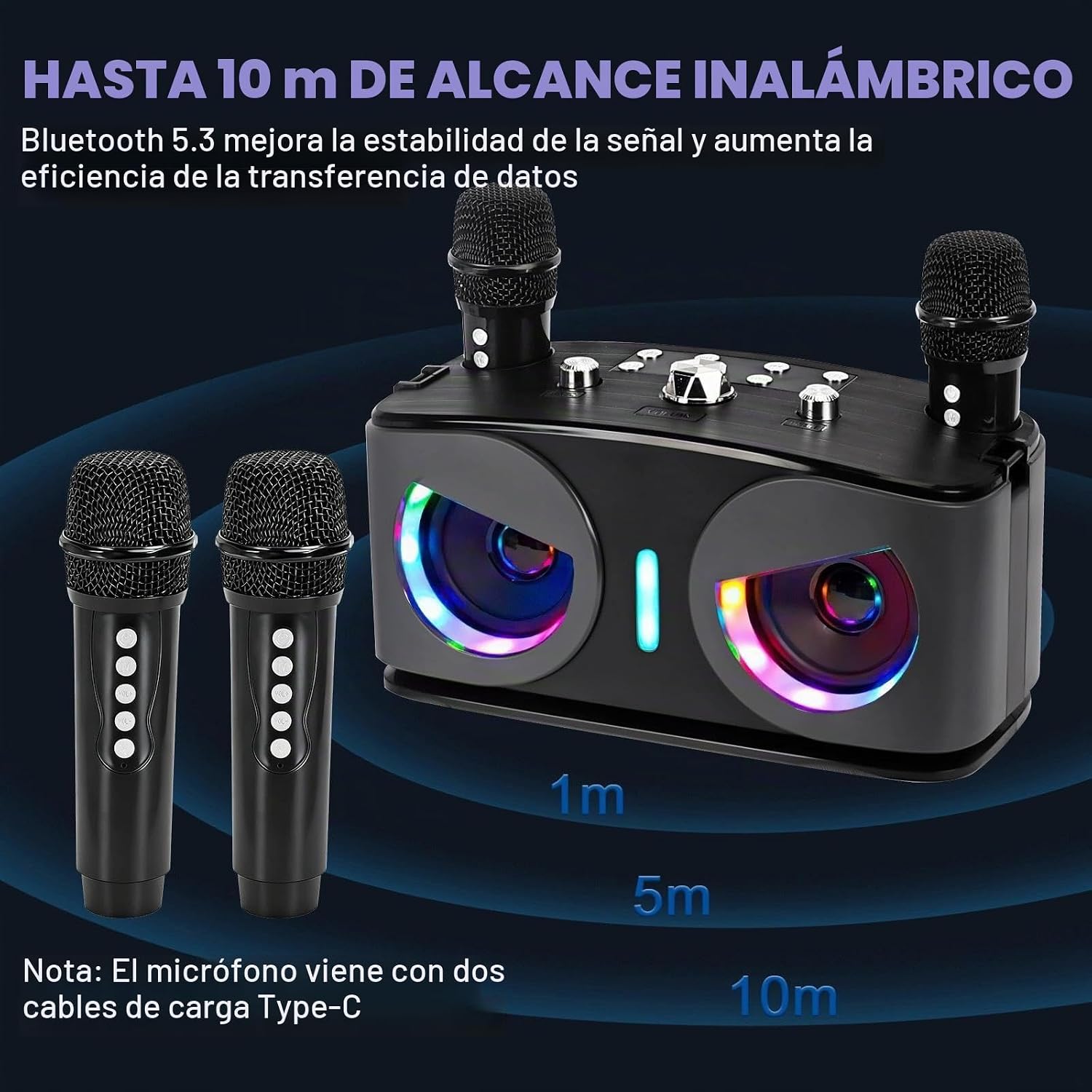Thumbnail 5 de Máquina de Karaoke Drepint: dúo de micrófonos inalámbricos, Bluetooth 5.3 y luces LED para fiestas
