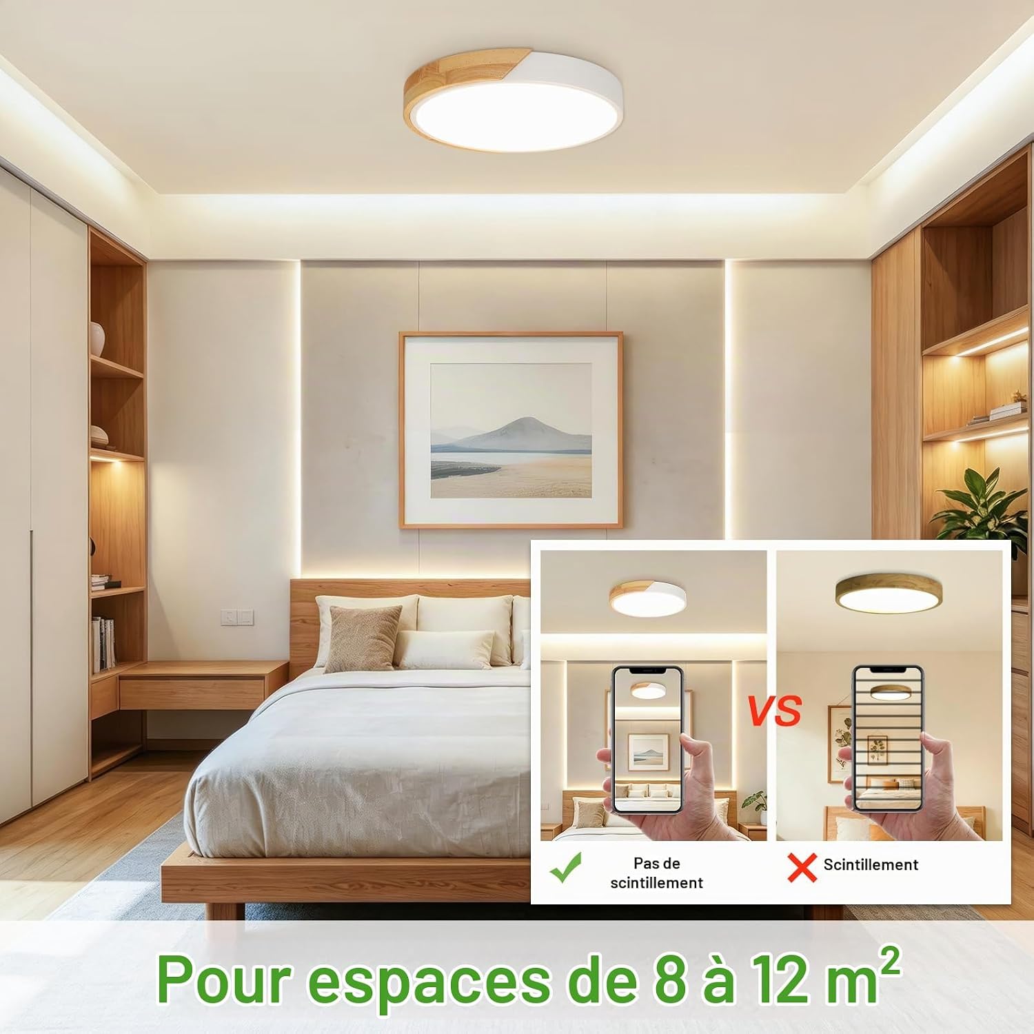 Detalle 2 de Kimjo D0495 houten led-plafondlamp, 24 W, 4500 K en 2400 lm