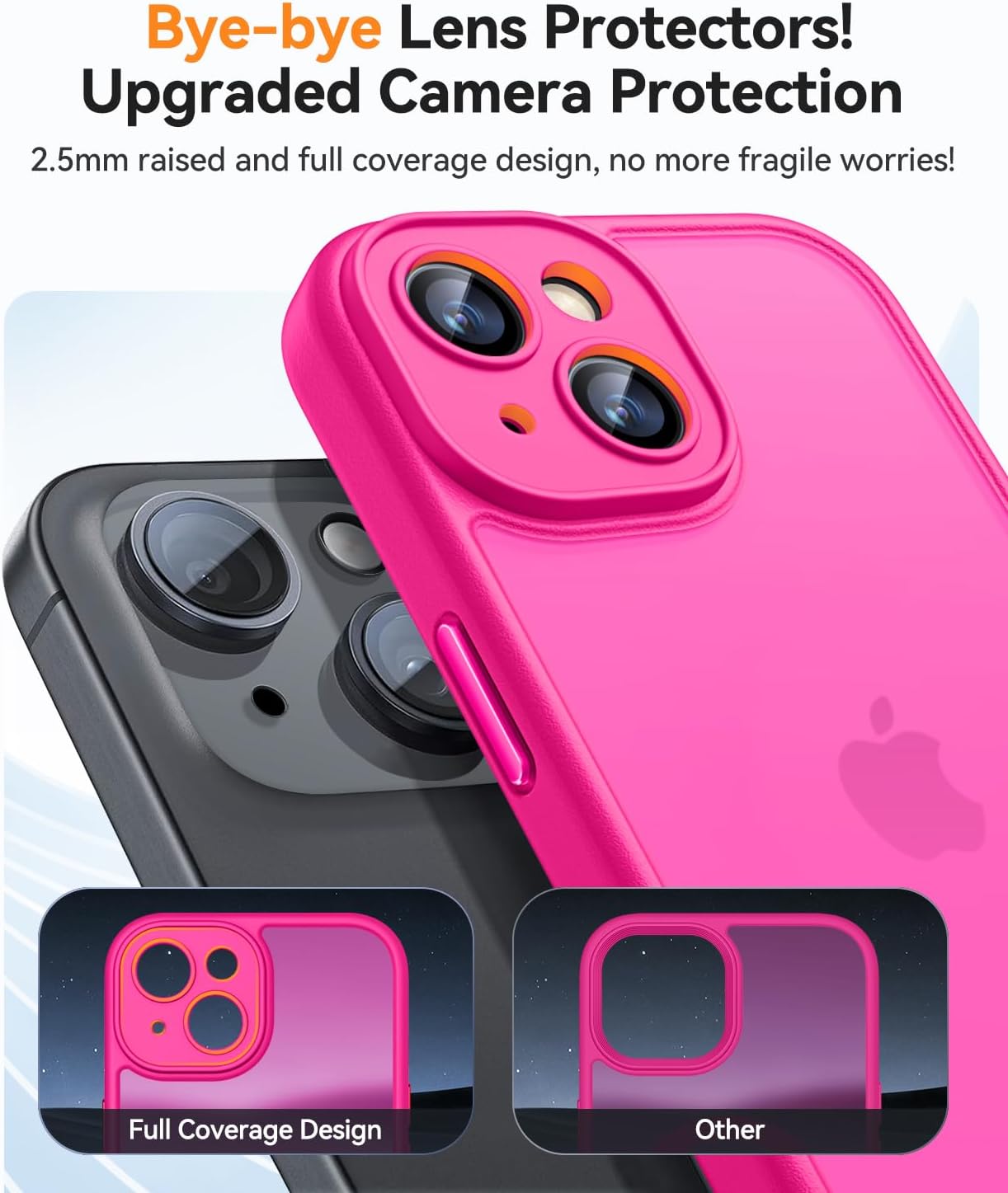 Detalle de CANSHN Matte Compatible with iPhone 15 Case (6.1") – Hot Pink, shockproof protection with full camera cover