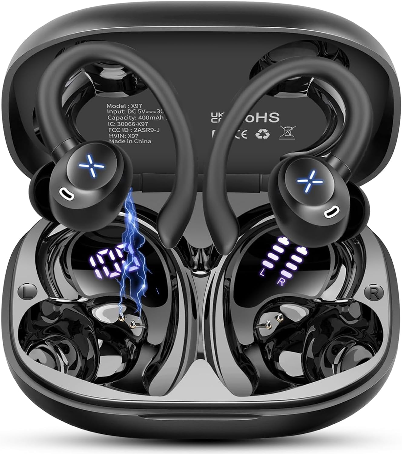 Detalle de Bluetooth Kopfhörer Sport, 2026 In Ear – IPX7, 60h Laufzeit, LED Display, ENC Noise Cancelling, USB-C