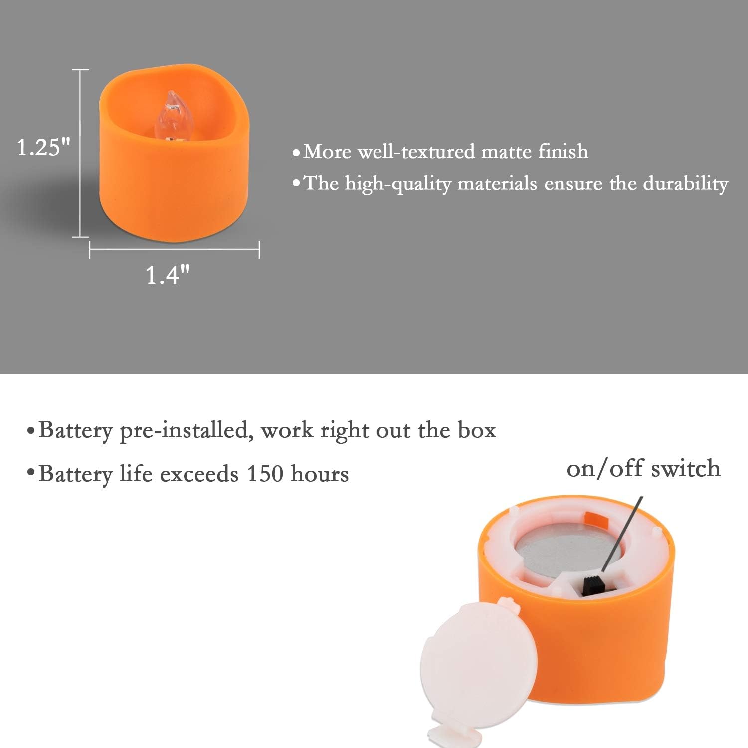 Thumbnail 6 de Homemory Orange LED Tealight Candles, 12-Pack Flameless Flickering Lights