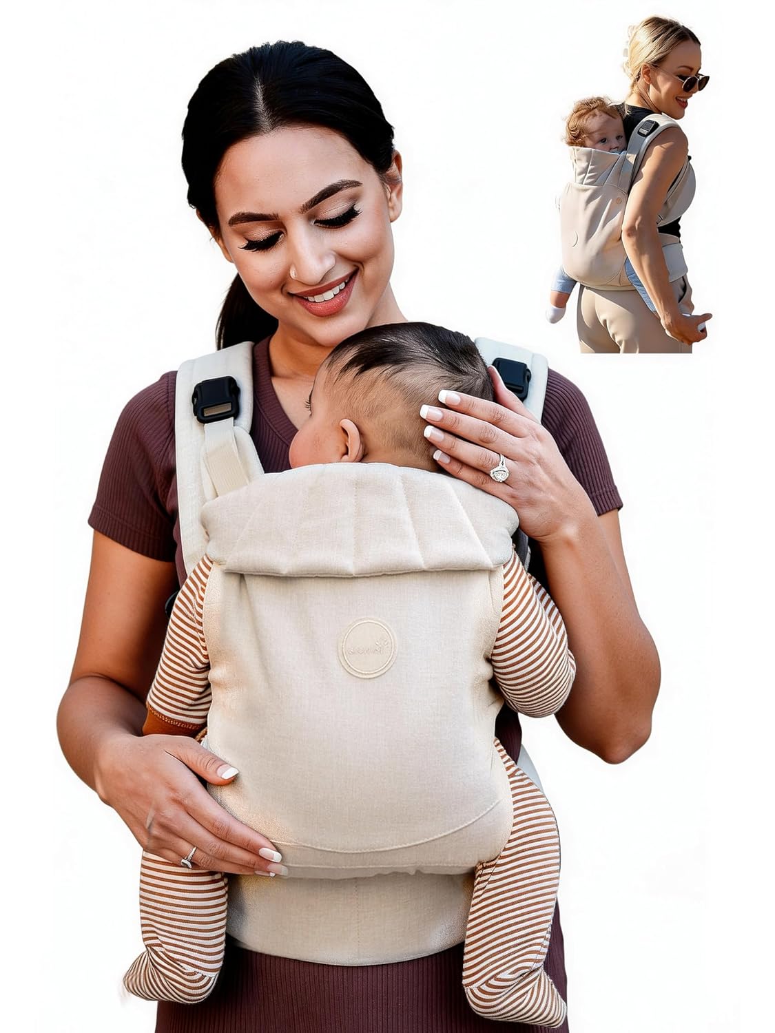 Grownsy Babytrage mit Ein-Klick-Schnalle und Kopfstütze (3–20 kg), ergonomisch & leicht – Cremeweiß