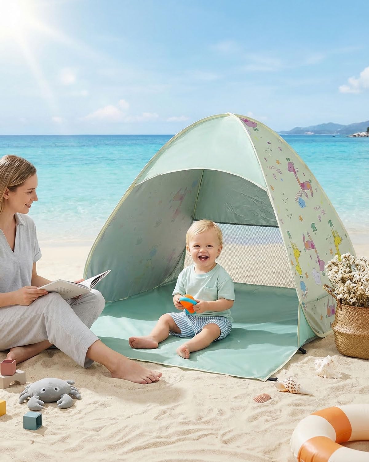 Detalle de Baby Tent UV Protection UPF 50+ with Pop Up Design and Cute Giraffe Pattern