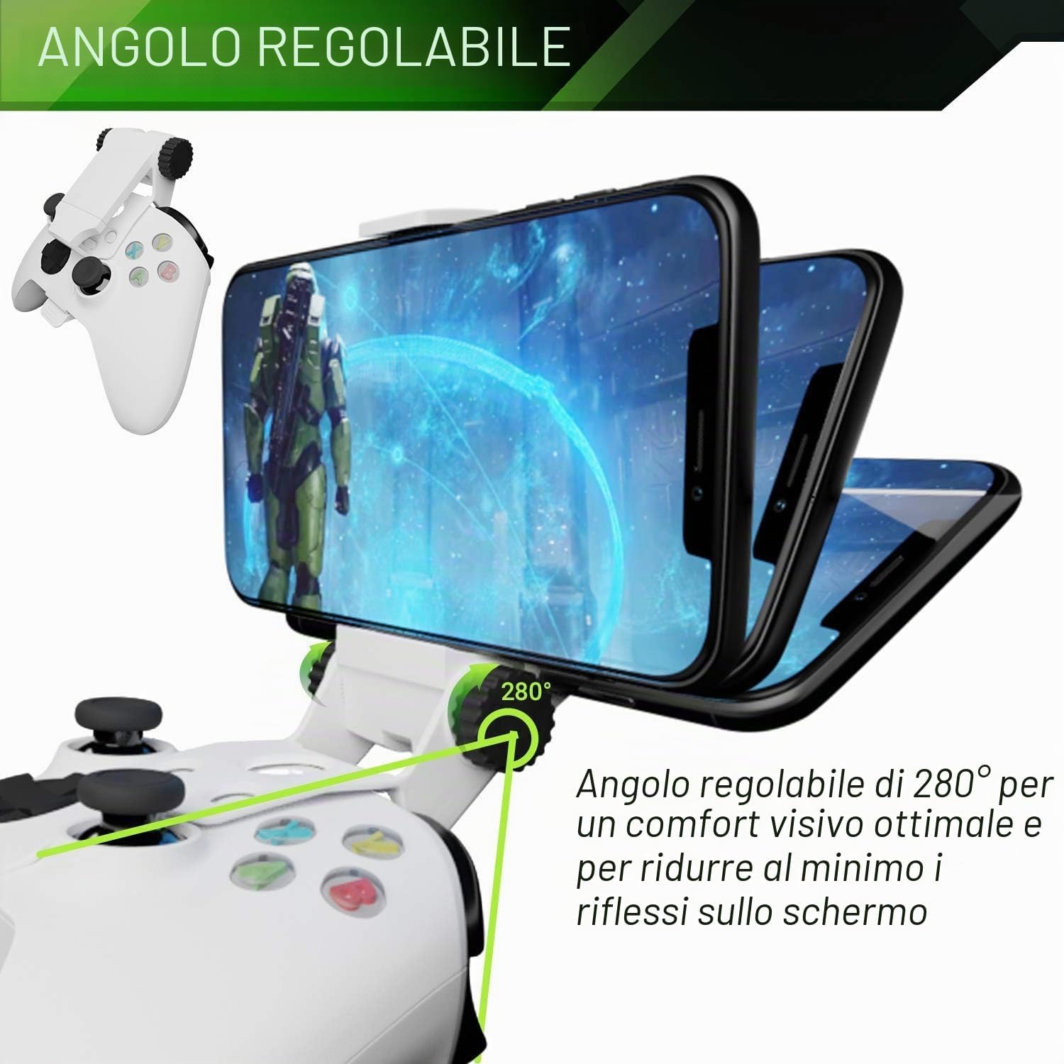 Detalle de Supporto per telefono per controller Xbox Series X|S, morsetto regolabile – Orzly