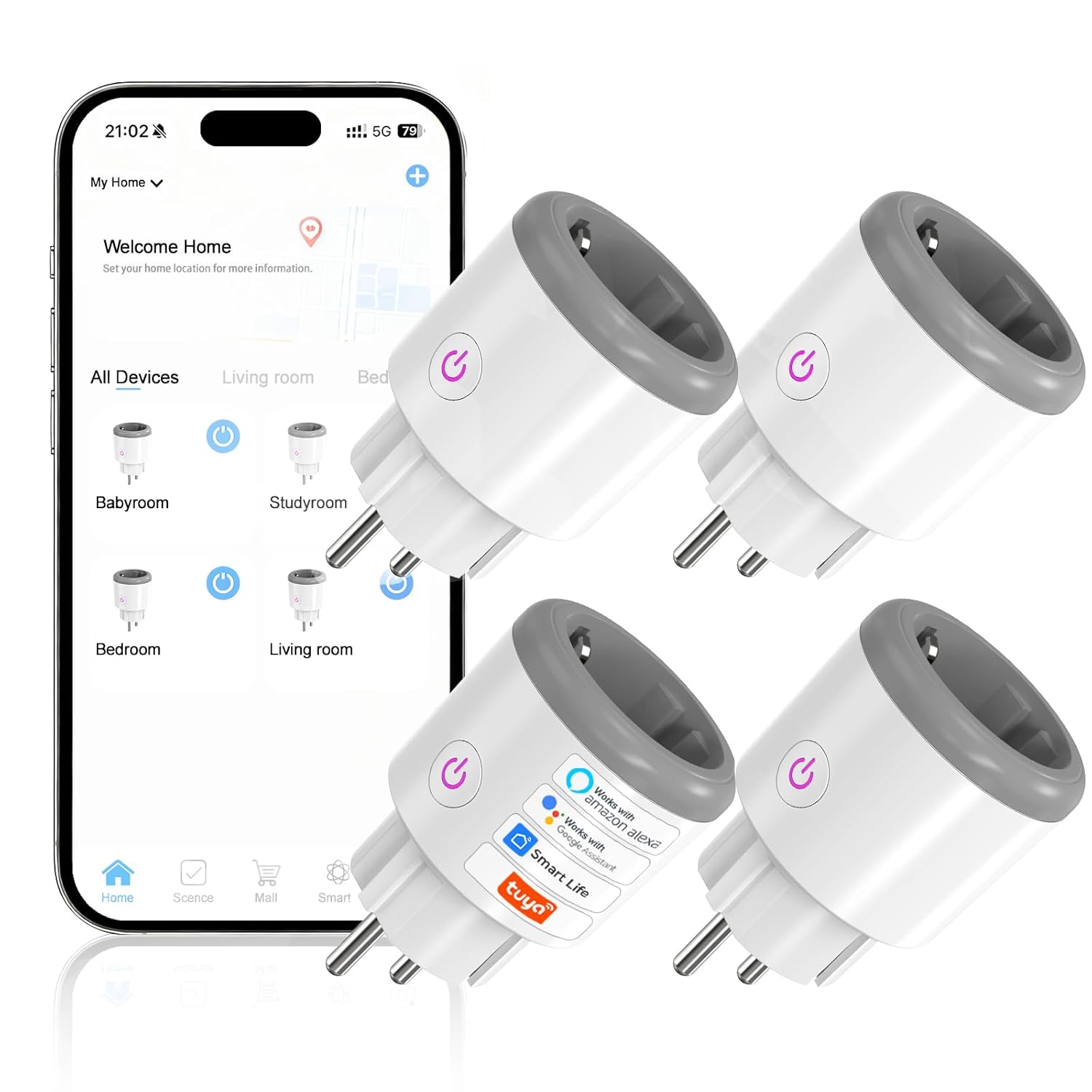 Detalle de Oblinple WLAN Steckdose 16A – 4er-Set, kompatibel mit Alexa, Google Assistant und SmartThings