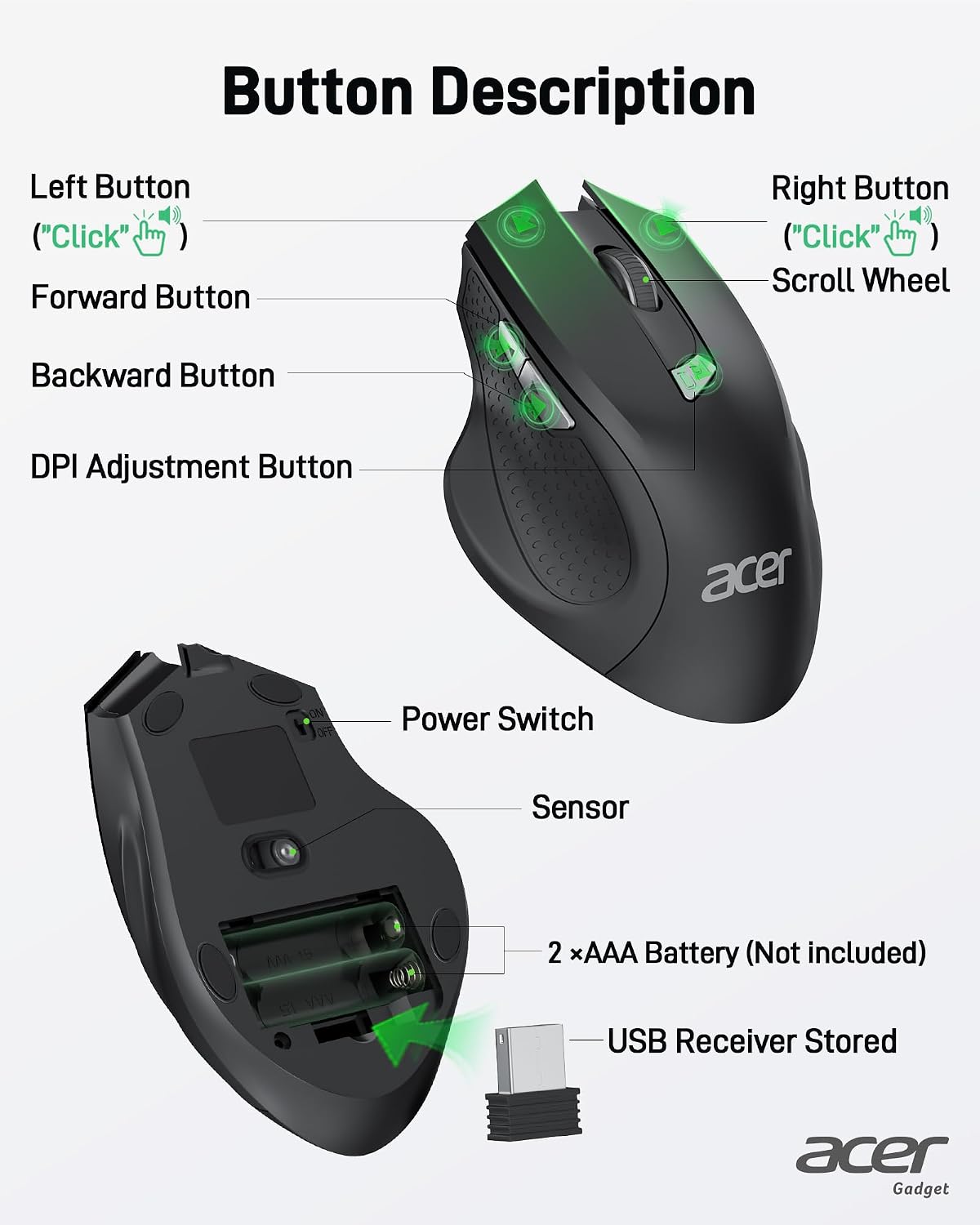 Thumbnail 4 de acer Wireless Mouse 1600 DPI