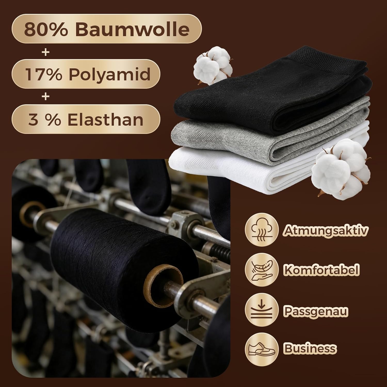 Thumbnail 4 de fitfets 12 Paar Socken – Herren & Damen, Baumwolle, atmungsaktiv, Business & Sportsocken in Schwarz/Weiß/Grau