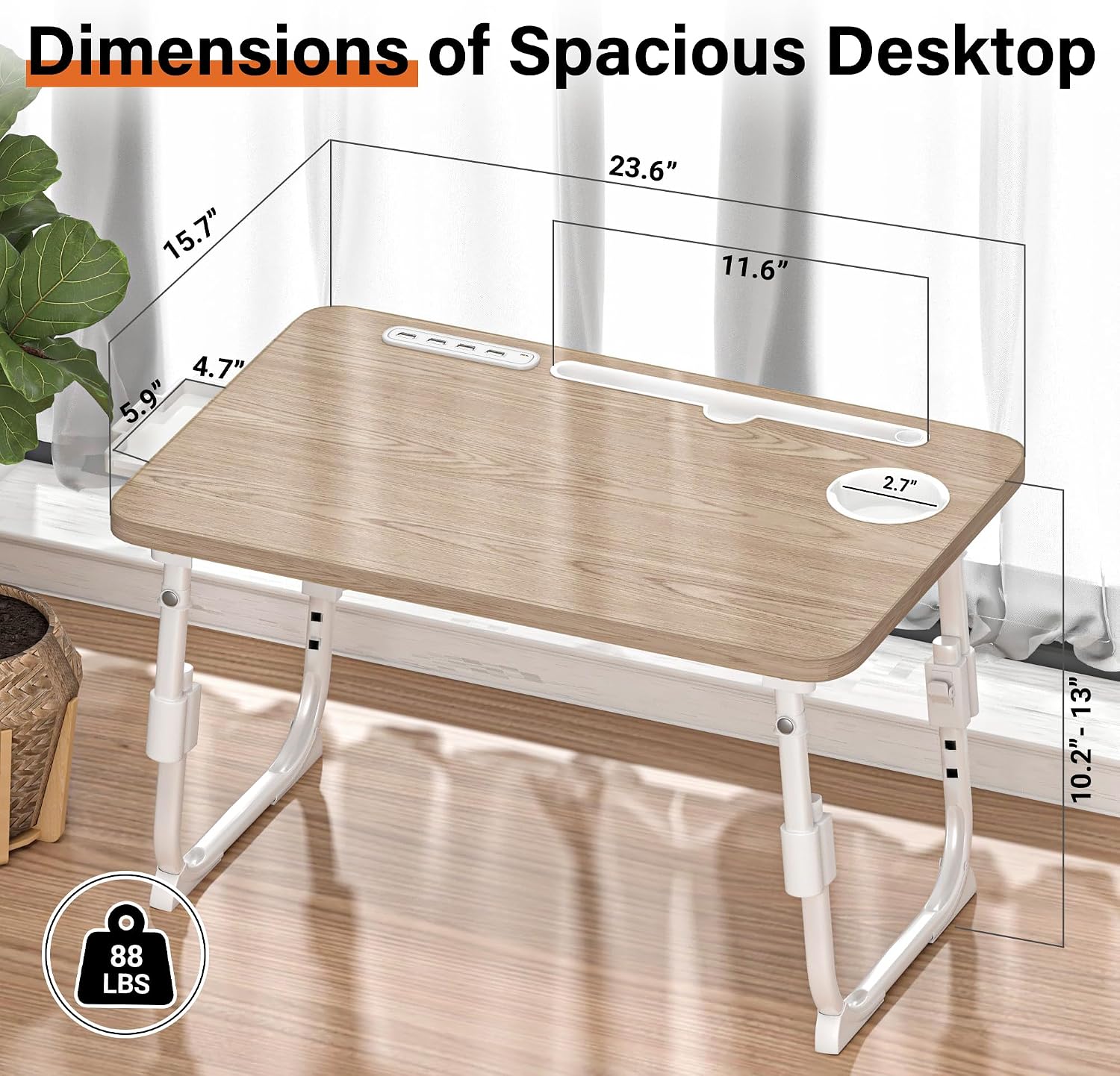 Thumbnail 3 de DECOSIS Adjustable Lap Desk for Bed, 17-Inch Laptop Fit, USB Ports, Glacier