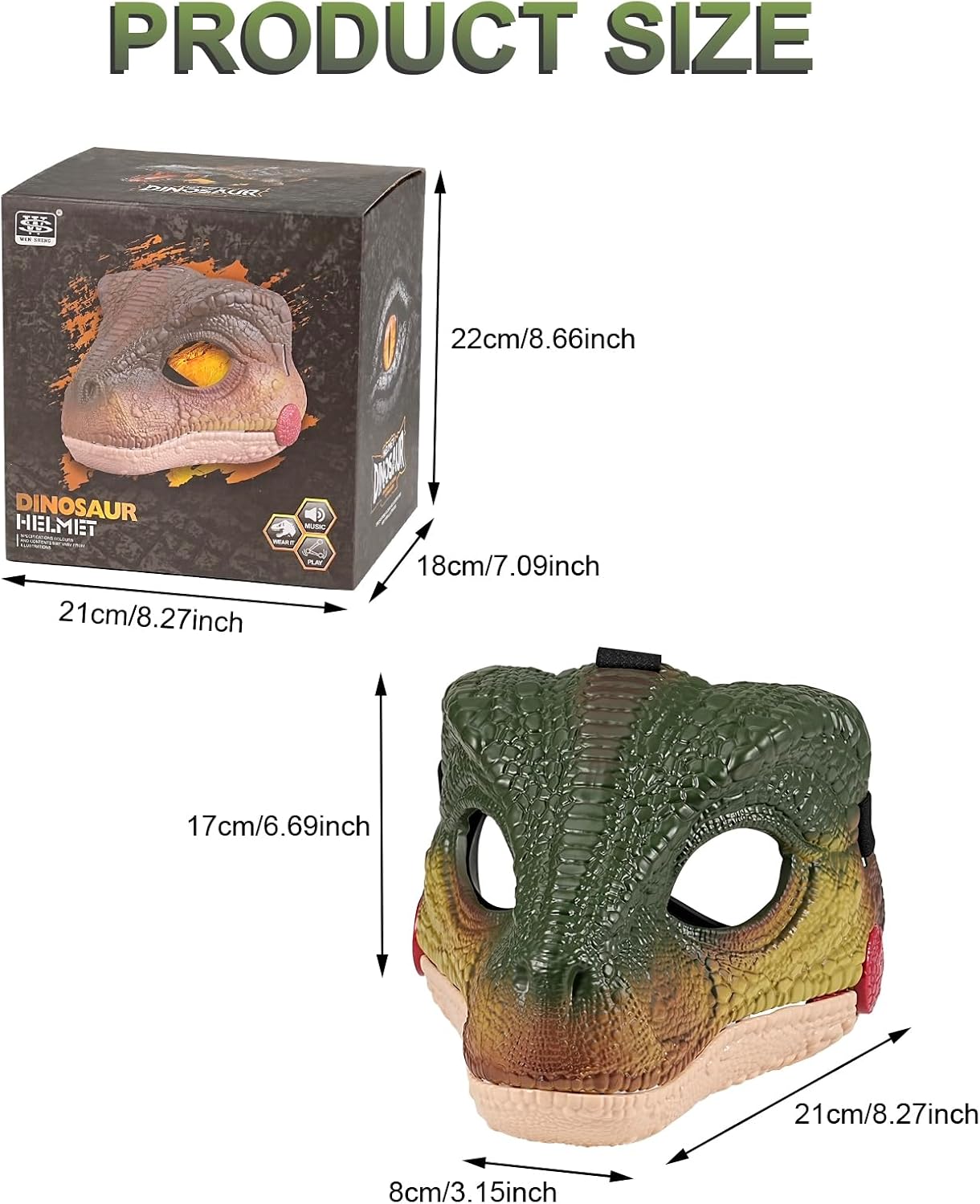 Detalle de Realistic Dinosaur Mask with Sound – Movable Jaw, ABS Plastic