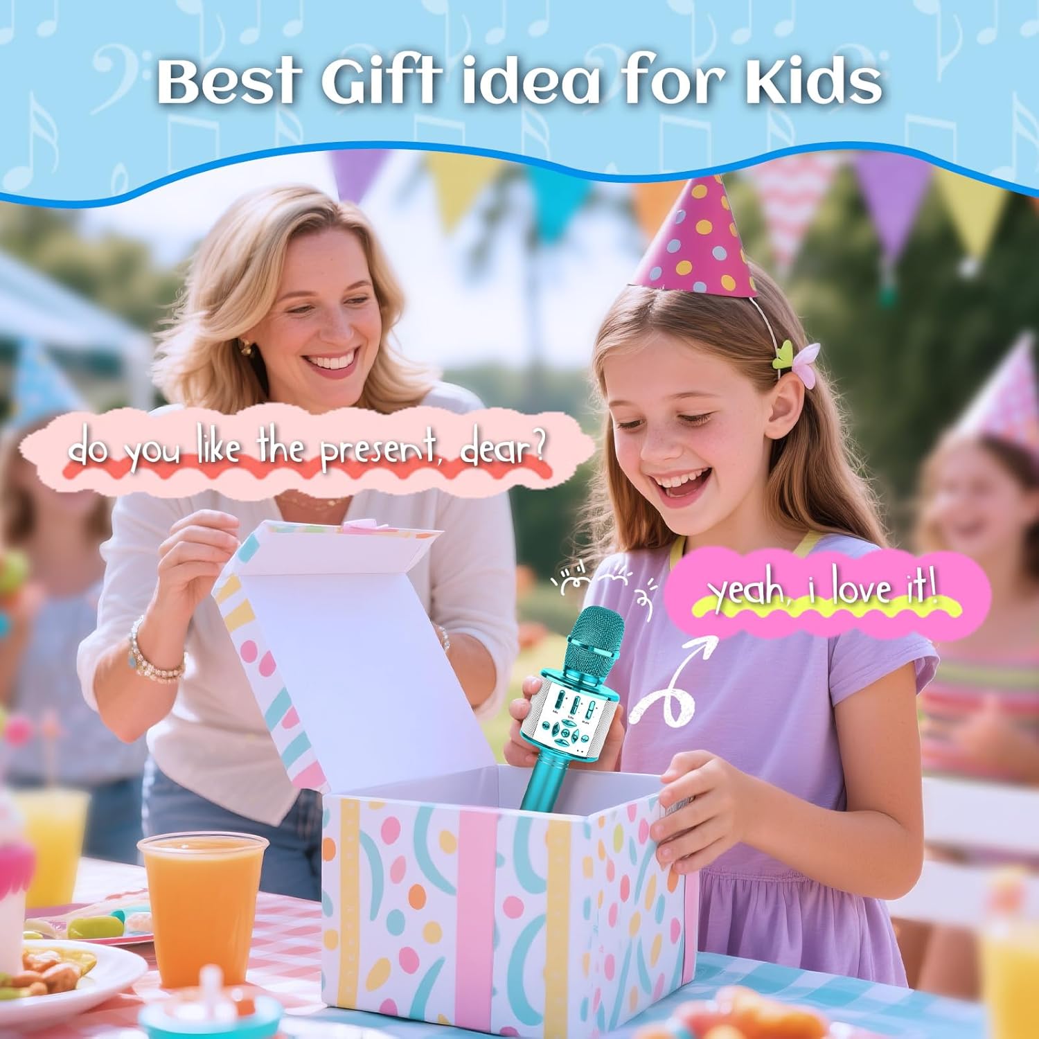 Detalle de BONAOK Karaoke microfono wireless 4 in 1 per bambini, compatibile Android (blu)