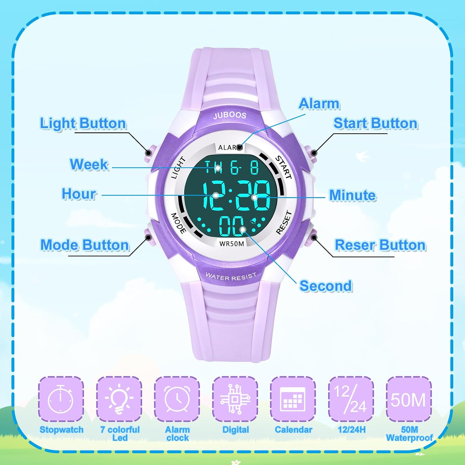 Thumbnail 4 de Juboos Reloj Digital Deportivo para Niños 5ATM