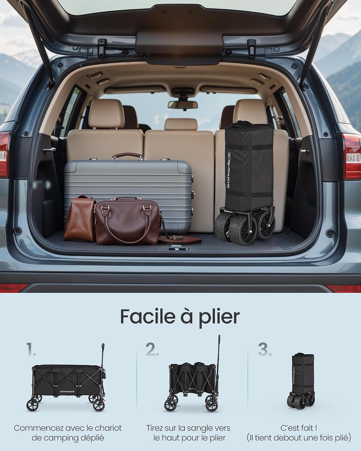 Thumbnail 4 de SONGMICS Chariot Pliable GFW200B101 — Chariot de Jardin 200 L, 150 kg, 4 Roues Amovibles