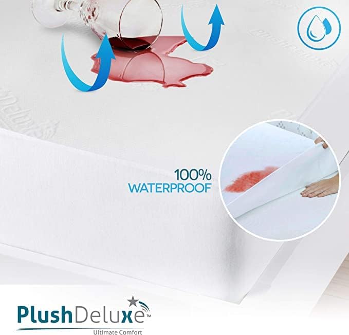 Detalle de PlushDeluxe 7367 Twin Bamboo Mattress Protector, Waterproof & Quilted