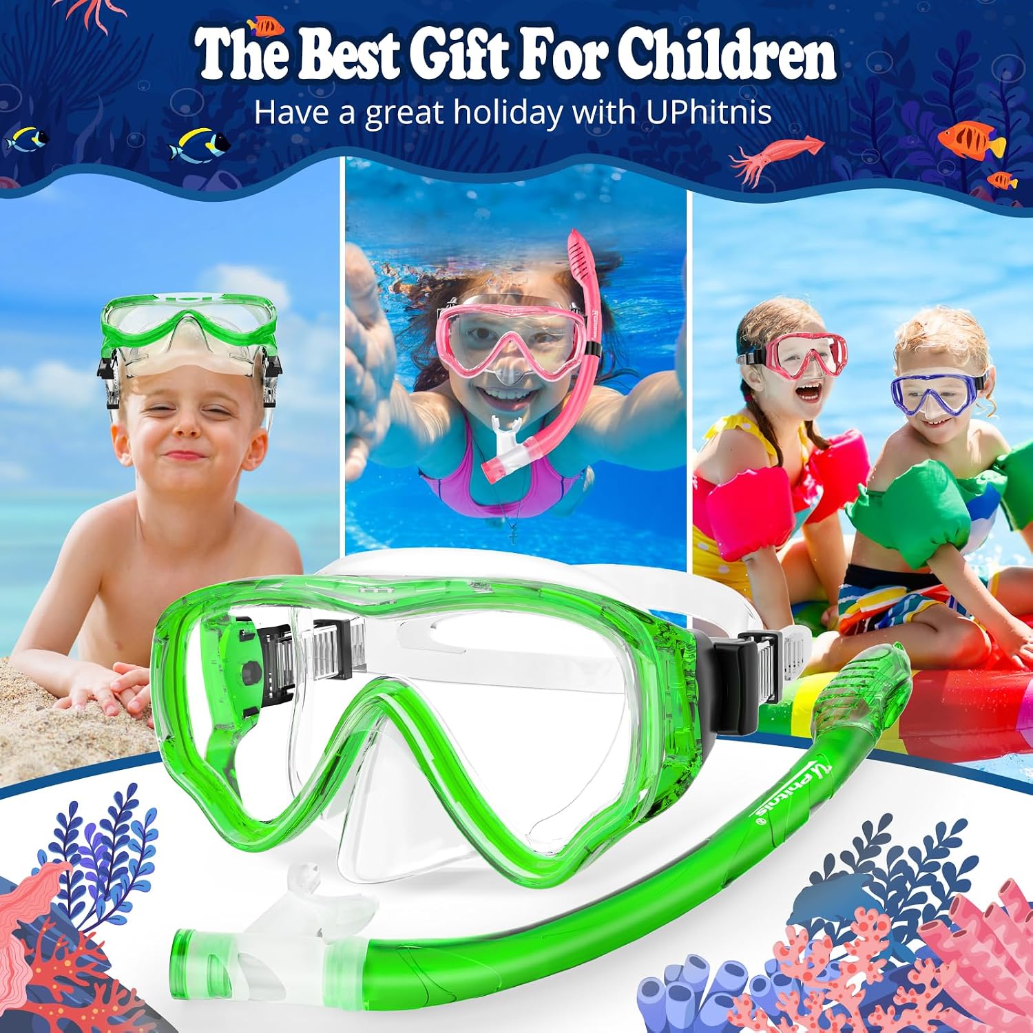 Thumbnail 6 de UPhitnis Schnorchelset Kinder – Trocken-Schnorchel, Anti-Fog Brille und Panoramablick
