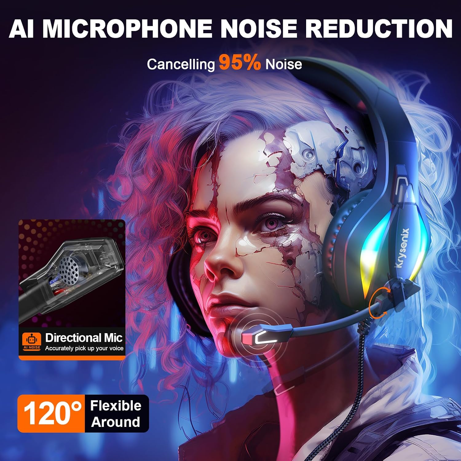 Thumbnail 2 de Krysenix PG1 RGB gaming headset with mic